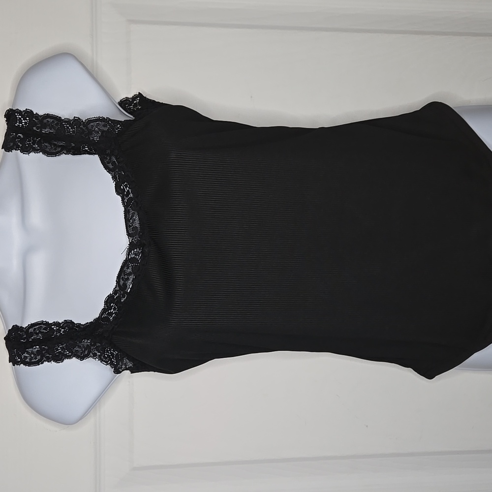 Women's Black Lace Trim Tank Top L - Picture 2 of 5